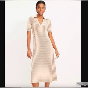LOFT Striped Short Sleeve Polo Midi Dress